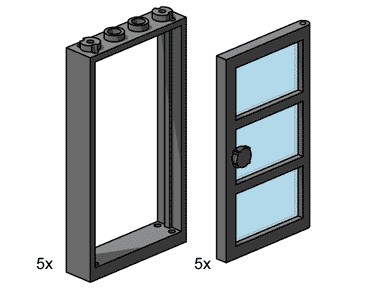 LEGO® 1x4x6 Black Door and Frames with Transparent Blue Panes