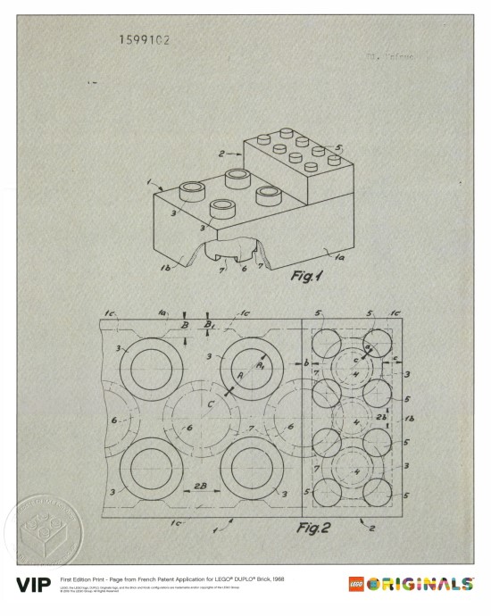 LEGO® First Edition Page from French Patent Application for LEGO DUPLO Brick, 1968