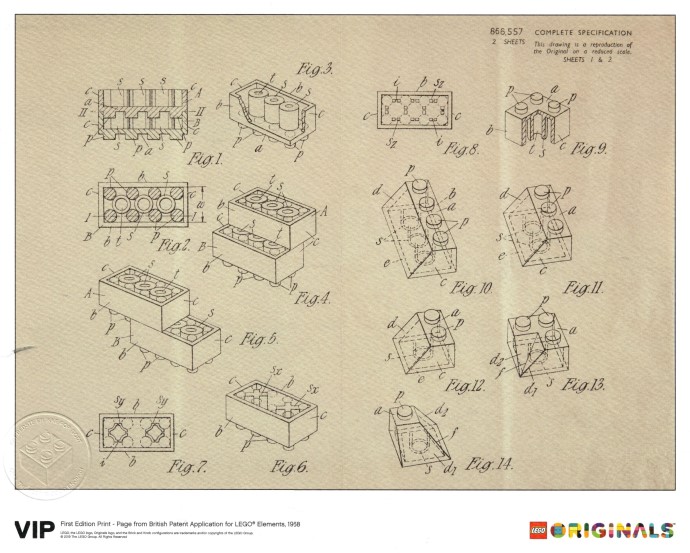 LEGO® – Page from British Patent Application for LEGO Elements, 1968
